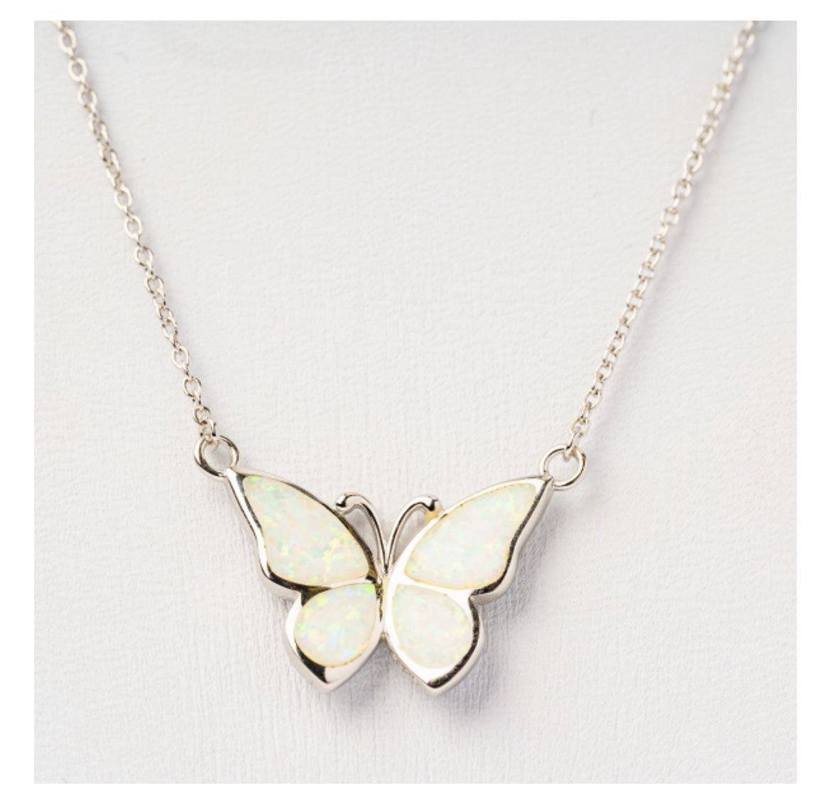 Silber Collier Schmetterling mit Runen und Opal